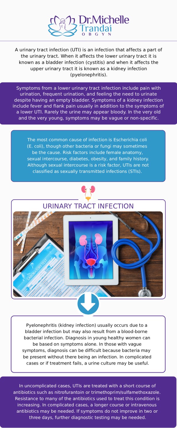 UTI treatment typically involves antibiotics to eradicate the bacterial infection and pain relievers to alleviate discomfort. Drinking water and urinating frequently can help flush out bacteria, while cranberry juice may offer relief. Seeking medical advice from Dr. Michelle Trandai MD is crucial to ensure proper diagnosis and treatment of UTIs, especially in cases of recurrent infections or complications. For more information, contact us or request an appointment online. Visit us at 5449 N Broadway, Chicago, IL 60640.